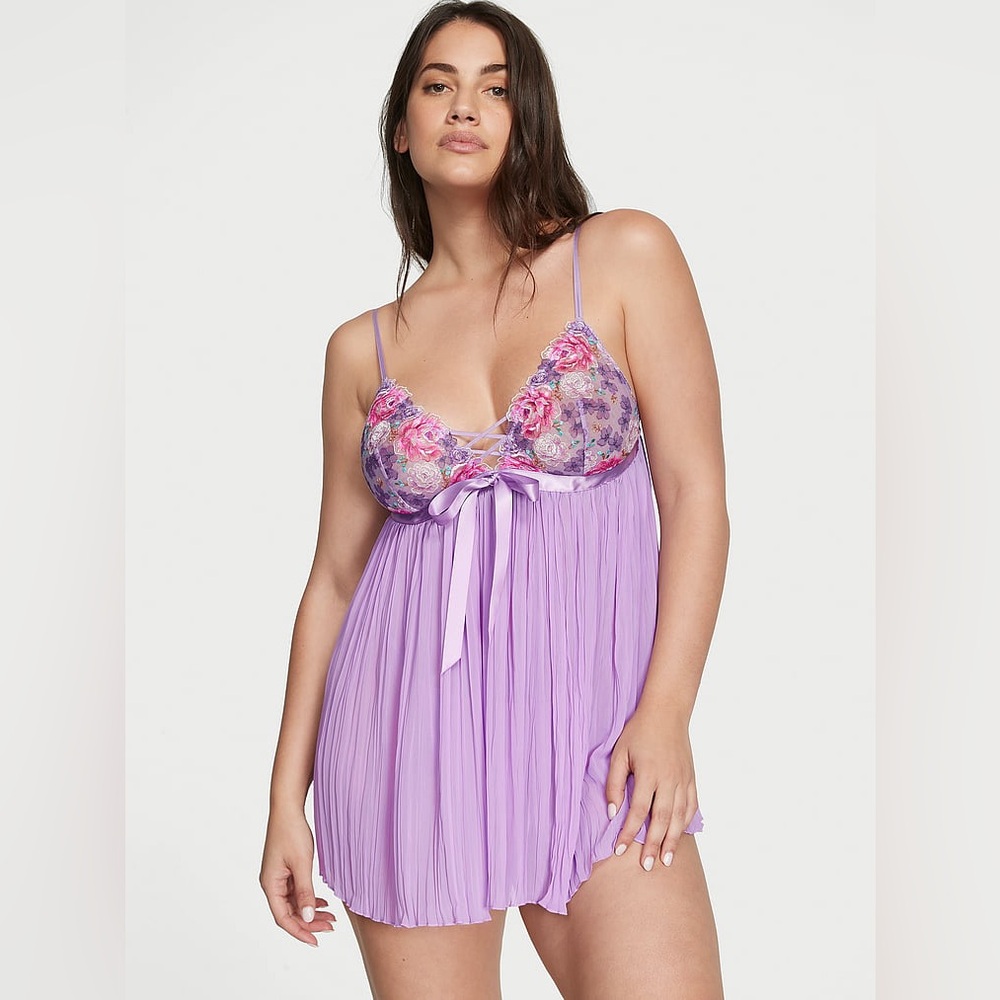 Victoria's Secret Dream Angels Purple Embroidered Babydoll Size Small